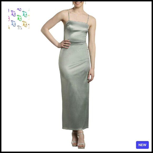 Satin Midi Dress Square Neck Elegant Formal Wedding Cocktail Event